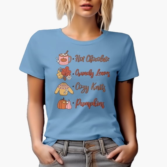 Distressed Hot Chocolate, Crunchy Leaves, Cozy Knits, Pumpkins - Fall Season Art Merch Gift, Baby Blue T-Shirt, 3XL