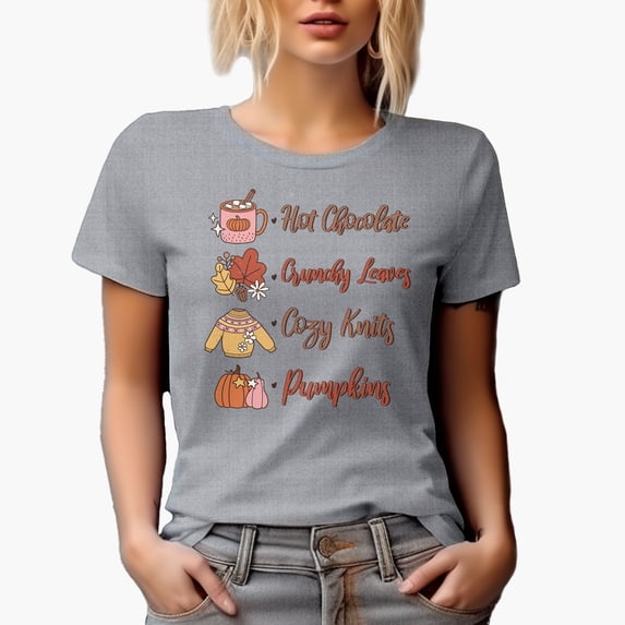 Distressed Hot Chocolate, Crunchy Leaves, Cozy Knits, Pumpkins - Fall Season Art Merch Gift, Heather Grey T-Shirt, 2XL