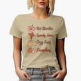 thumbnail image 1 of Distressed Hot Chocolate, Crunchy Leaves, Cozy Knits, Pumpkins - Fall Season Art Merch Gift, Tan T-Shirt, Large, 1 of 5