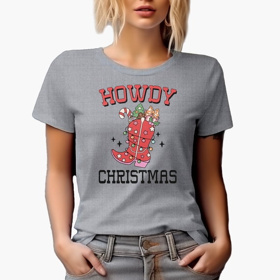 Distressed Howdy Christmas - Retro Boot Art Merch Gift, Heather Grey T-Shirt, XL