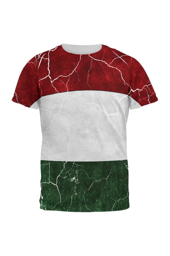 Distressed Hungarian Flag All Over Mens T Shirt Multi SM