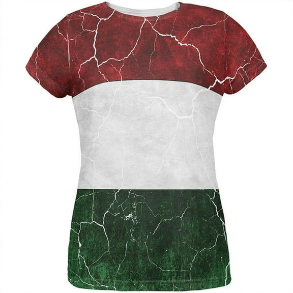 Distressed Hungarian Flag All Over Womens T Shirt Multi LG