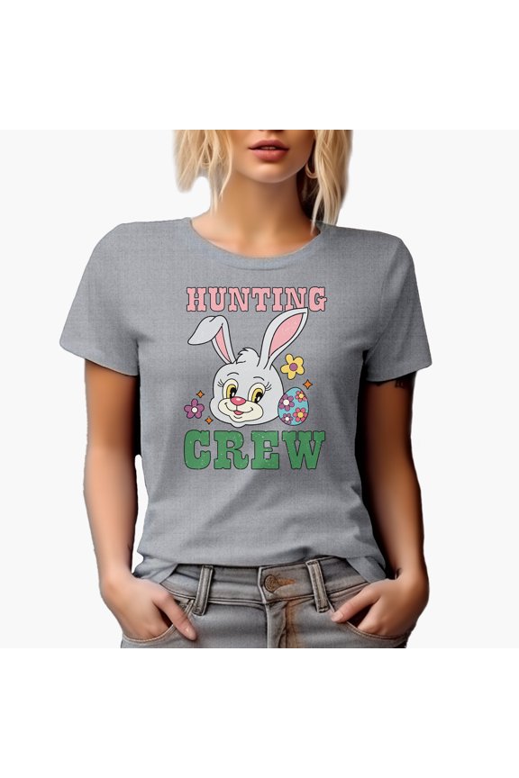 Distressed Hunting Crew - Bunny Head & Easter Egg Art Favor, Souvenir or Merch Gift, Heather Grey T-Shirt, Small