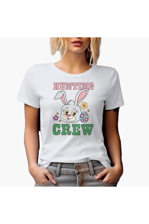 Distressed Hunting Crew - Bunny Head & Easter Egg Art Favor, Souvenir or Merch Gift, White T-Shirt, 3XL