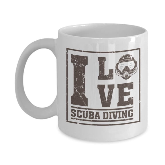 Distressed I Love Scuba Diving With Diver's Mask Coffee & Tea Gift Mug Cup, Party Favors, Supplies, Dcor And Accessories For Professional Dive Instructor, Free-divers Or Diver Men & Women