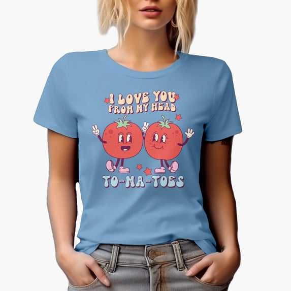 Distressed I Love You from My Head Tomatoes Pun - Retro Groovy Wavy Text Art Merch Gift, Baby Blue T-Shirt, Large