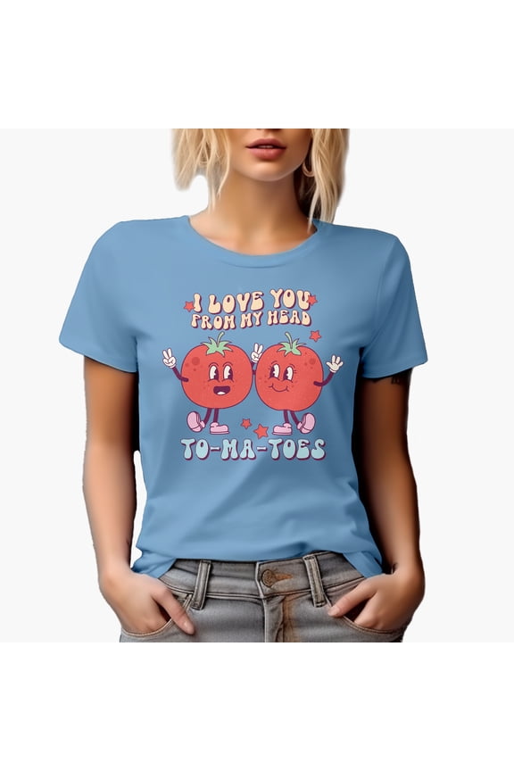 Distressed I Love You from My Head Tomatoes Pun - Retro Groovy Wavy Text Art Merch Gift, Baby Blue T-Shirt, Small
