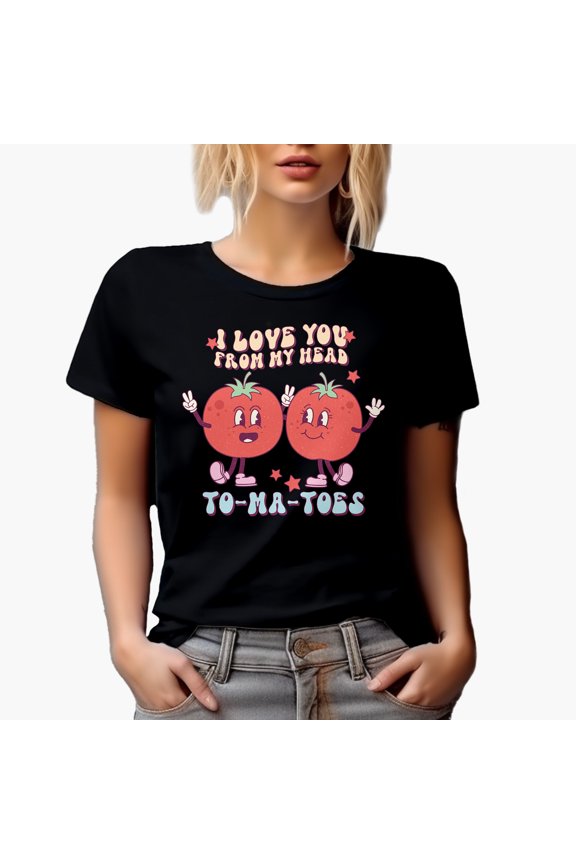 Distressed I Love You from My Head Tomatoes Pun, Retro Groovy Wavy Text Art Merch Gift, Black T-Shirt, 3XL