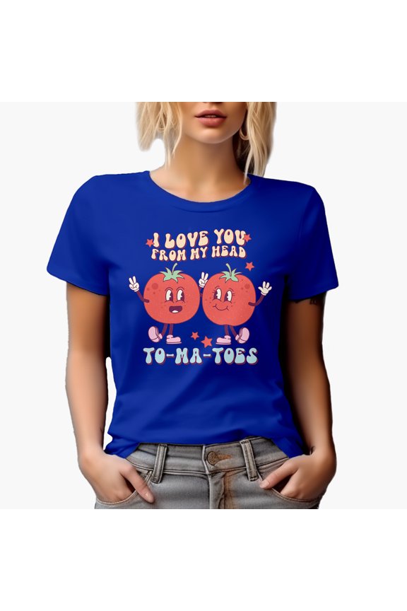 Distressed I Love You from My Head Tomatoes Pun, Retro Groovy Wavy Text Art Merch Gift, Royal Blue T-Shirt, Medium