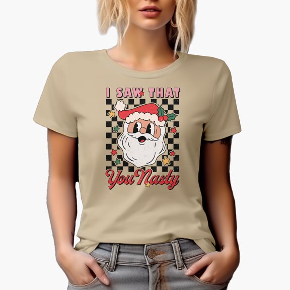 Distressed I Saw That, You Nasty - Retro Santa Art Merch Gift, Tan T-Shirt, 2XL