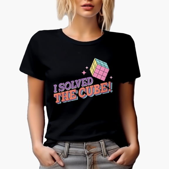 Distressed I Solved the Cube, 90s Retro Art or Smart Person Merch Gift, Black T-Shirt, Large
