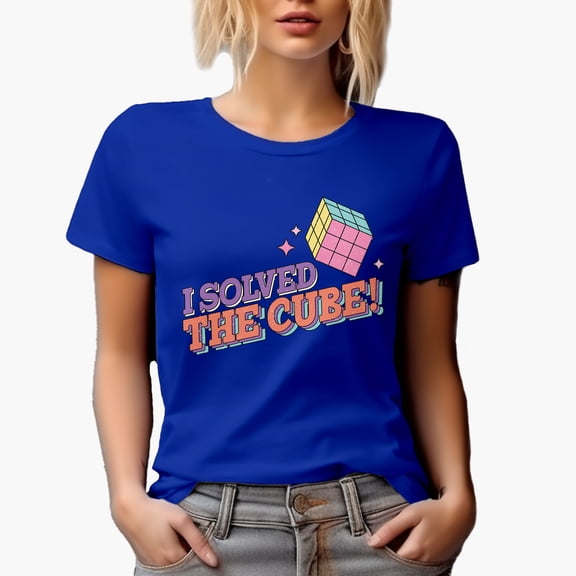 Distressed I Solved the Cube, 90s Retro Art or Smart Person Merch Gift, Royal Blue T-Shirt, Medium