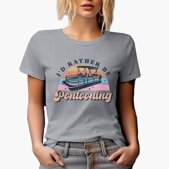 Distressed I'd Rather Be Pontooning - Retro Pontoon Art Merch Gift, Heather Grey T-Shirt, XL