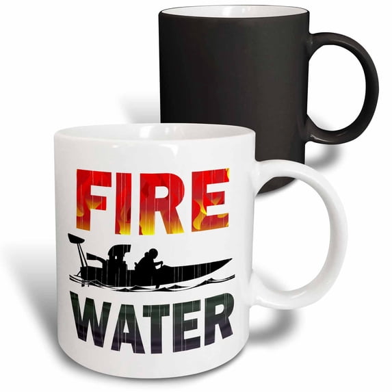 3drose, Distressed Image of a Drag Boat with Custom Fire and Water Text, 11oz Magic Transforming Mug