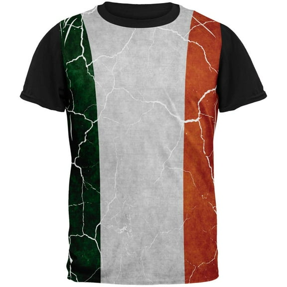 Distressed Irish Flag All Over Mens Black Back T Shirt Multi MD