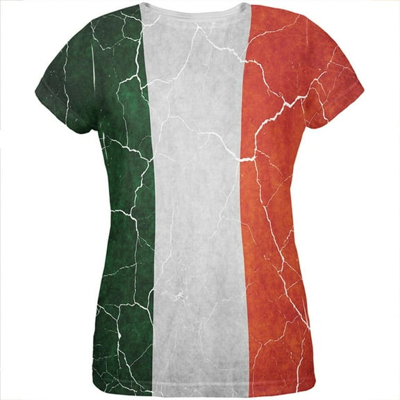 Distressed Irish Flag All Over Womens T Shirt Multi SM
