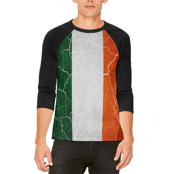 Distressed Irish Flag Mens Raglan T Shirt Multi X-LG