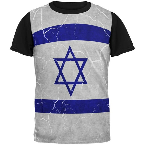 Distressed Israeli Flag All Over Mens Black Back T Shirt Multi SM