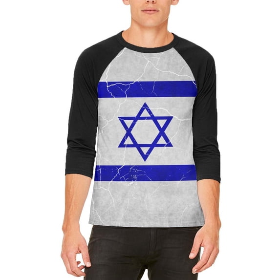 Distressed Israeli Flag Mens Raglan T Shirt