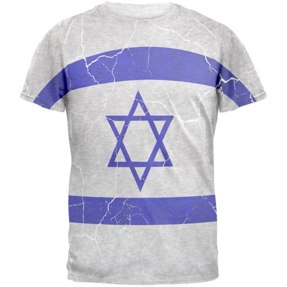Distressed Israeli Flag Mens T Shirt Heather White LG