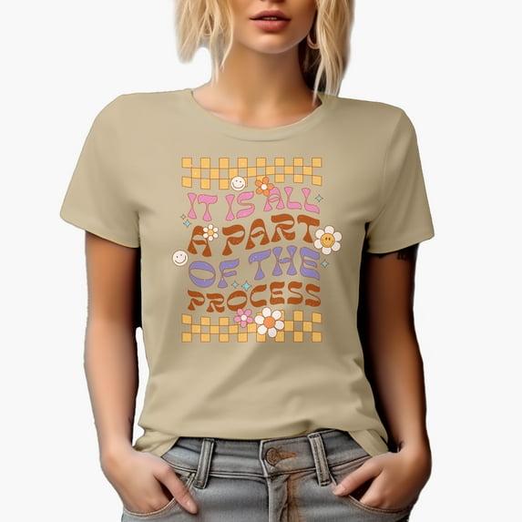 Distressed It Is All a Part of the Process Quote - 90s Retro Wavy Text Art Merch Gift, Tan T-Shirt, Large