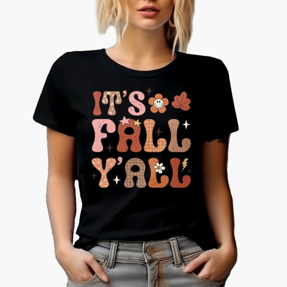 Distressed It's Fall Y'all, Retro Autumn Gift, Black T-Shirt, Small