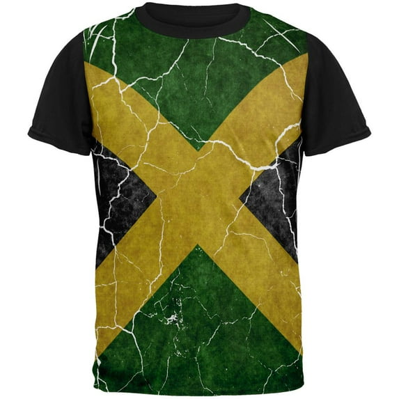 Distressed Jamaican Flag All Over Mens Black Back T Shirt Multi MD