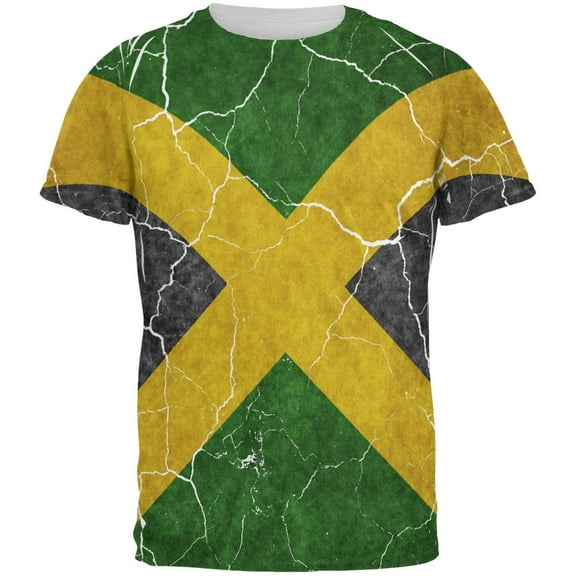 Distressed Jamaican Flag All Over Mens T Shirt Multi LG