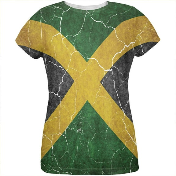 Distressed Jamaican Flag All Over Womens T Shirt Multi LG
