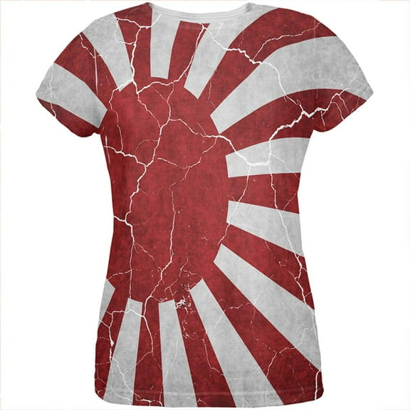 Distressed Japanese Rising Sun Flag All Over Womens T Shirt Multi LG