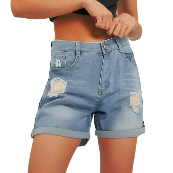Distressed Jean Shorts Women, Audhol Women's High Waisted Denim Shorts Casual Ripped Summer Hot Short Jeans Distressed Jeans Shorts with Pockets Stretch Denim Shorts Women Blue XL