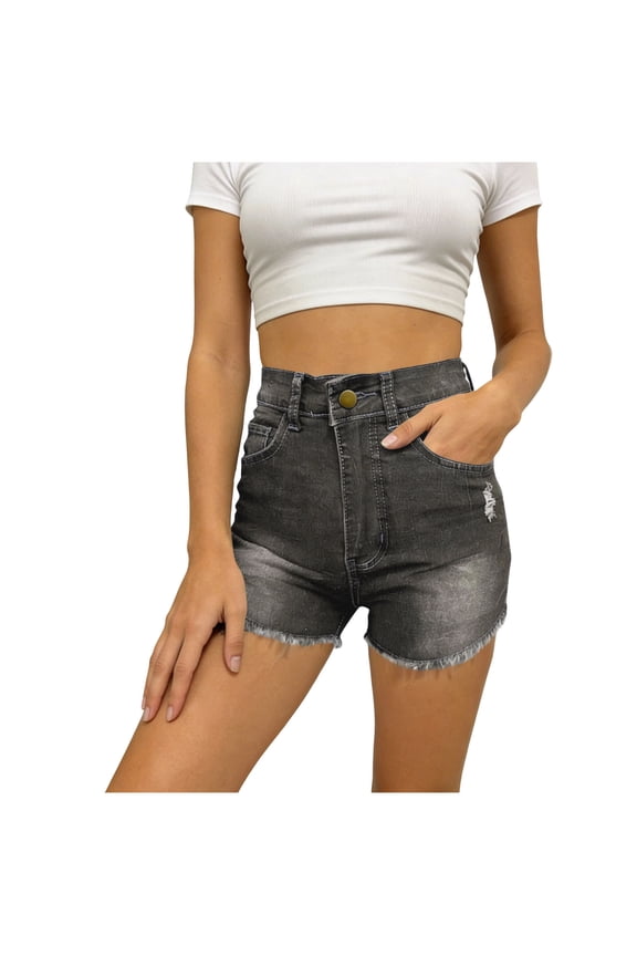 Distressed Jean Shorts for Women High Waist Denim Shorts Raw Frayed Hem Jean Shorts Washed Gradient Denim Shorts Ripped Slim Jean Short Bottoms Summer Fashion Beach Street Outings Outfits