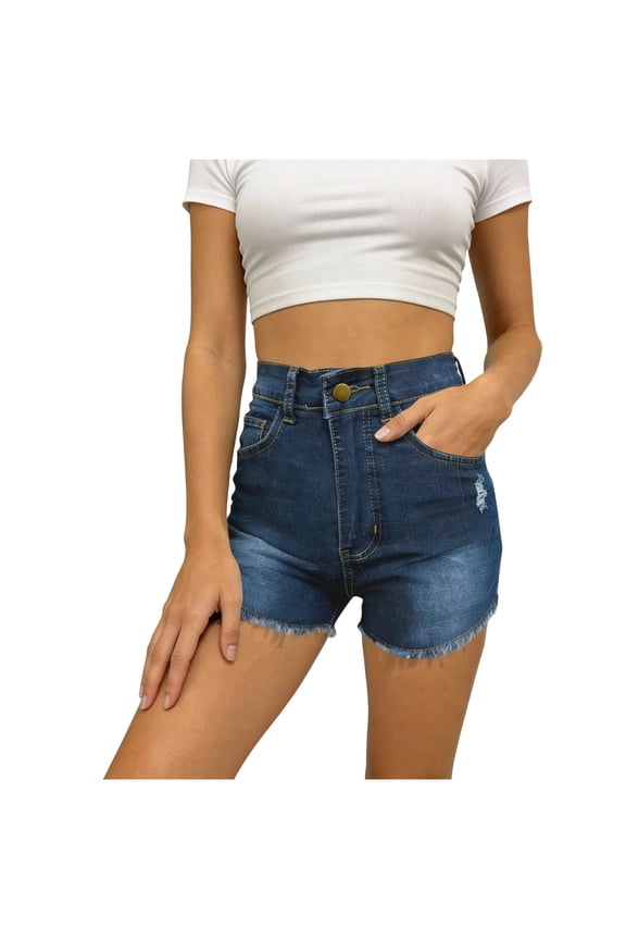 Distressed Jean Shorts for Women High Waist Denim Shorts Raw Frayed Hem Jean Shorts Washed Gradient Denim Shorts Ripped Slim Jean Short Bottoms Summer Fashion Beach Street Outings Outfits