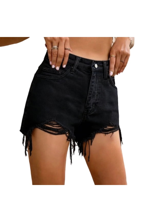Distressed Jean Shorts for Women - Ripped Cut Off Denim Shorts - Lightweight Summer Casual High Waisted Washed Jeans Shorts with Pockets, Black s