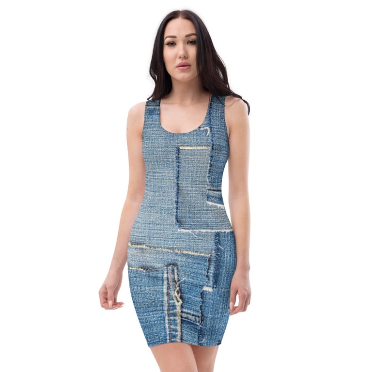 Distressed Jeans Sublimation Bodycon Dress (L)