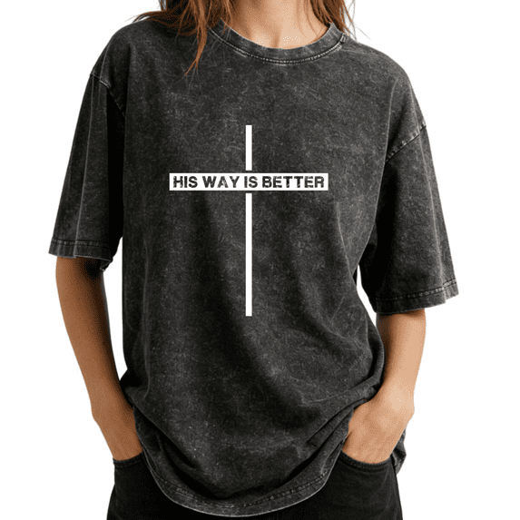 Distressed Jesus Saves Cross Wash Print Tshirt Graphic Tees Charcoal Oversize S-2XL Casual Tops