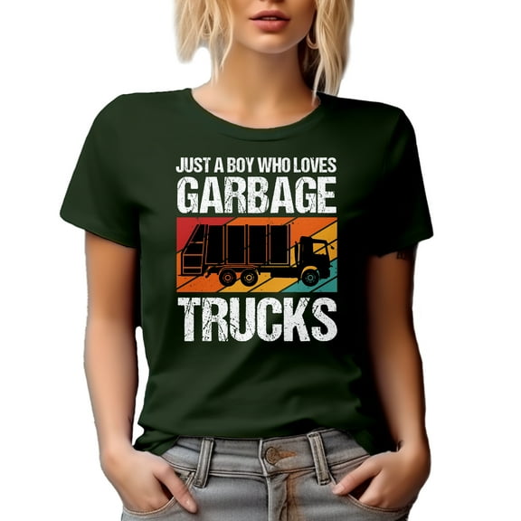 Distressed Just a Boy Who Loves Garbage Trucks - Garbage Collector Themed, Military Green T-Shirt, Large