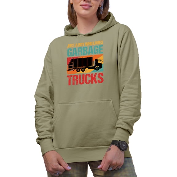 Distressed Just a Boy Who Loves Garbage Trucks, Garbage Collector Themed, Sand Hooded Sweatshirt or Hoodie, XL