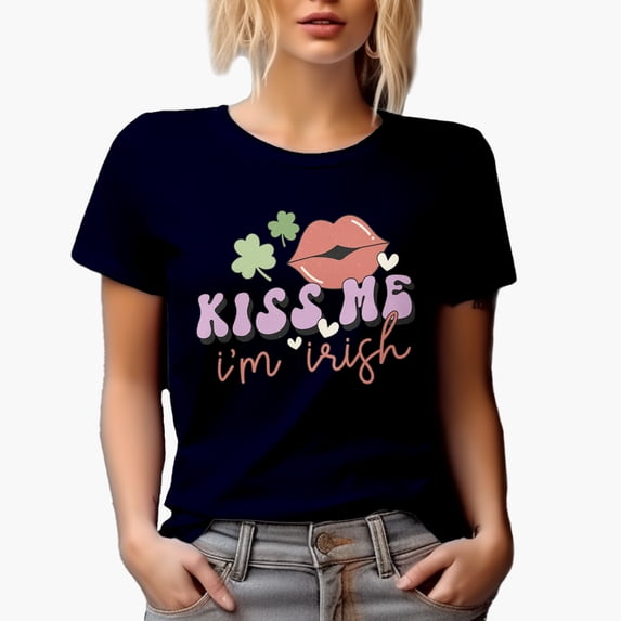 Distressed Kiss Me I'm Irish, Retro St. Patrick's Day Gift, Navy Blue T-Shirt, XL