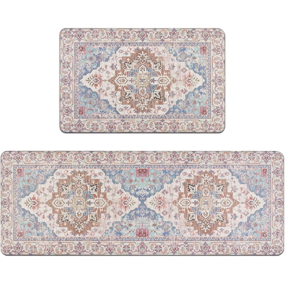 Distressed Kitchen Rug and Mats Anti Fatigue Kitchen Mats for Floor 2 Piece Non Slip PVC Kitchen Comfort Mats for Standing Sink Laundry