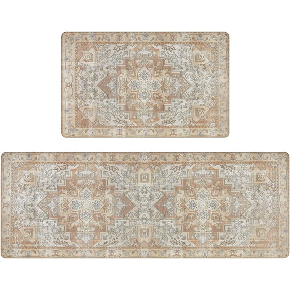 Distressed Kitchen Rugs and Mats Sets of 2 Non Slip Cushioned Anti Fatigue Kitchen Mats for Floor PVC Waterproof Comfort Floor Mats for Kitchen Laundry Office