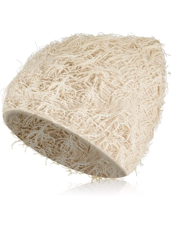 Distressed Knitted Beanie Fuzzy Winter Hats, Thick Warm Beanies Snow Skull Hats for Women Men Outdoor Ski Knit Cap