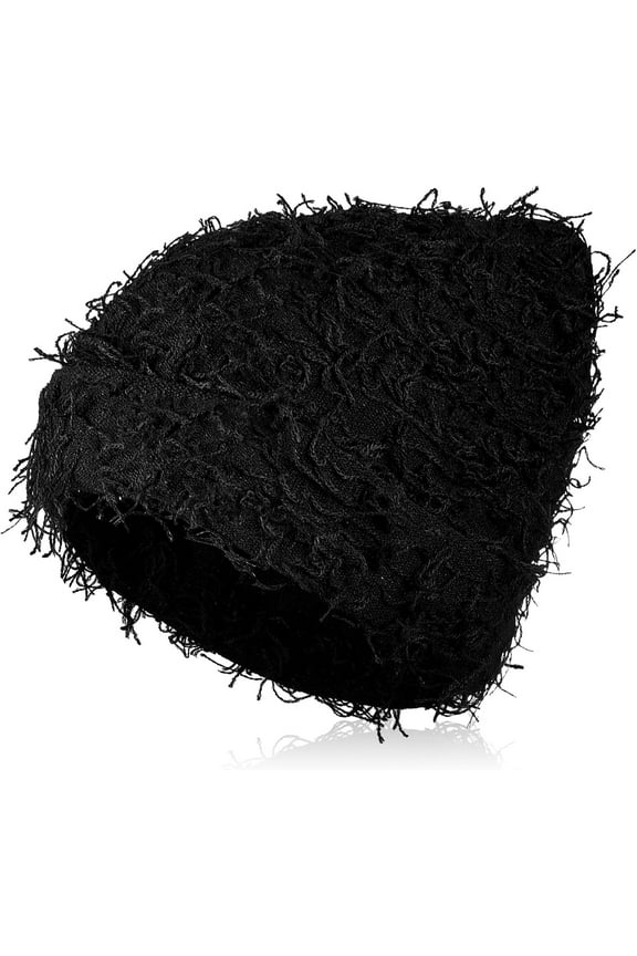 Distressed Knitted Beanie Fuzzy Winter Hats Warm Beanies for Women Men, Unisex Snow Knit Cap Skull Cap