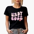 thumbnail image 1 of Distressed Lady Boss, Retro Groovy Wavy Text Art, Bosses Day Merch Gift, Black T-Shirt, XL, 1 of 5