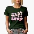 thumbnail image 1 of Distressed Lady Boss, Retro Groovy Wavy Text Art, Bosses Day Merch Gift, Military Green T-Shirt, Medium, 1 of 5