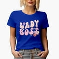 thumbnail image 1 of Distressed Lady Boss, Retro Groovy Wavy Text Art, Bosses Day Merch Gift, Royal Blue T-Shirt, Small, 1 of 5