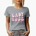 thumbnail image 1 of Distressed Lady Boss - Retro Groovy Wavy Text Art Merch Gift, Heather Grey T-Shirt, Small, 1 of 5