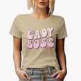 thumbnail image 1 of Distressed Lady Boss - Retro Groovy Wavy Text Art Merch Gift, Tan T-Shirt, 3XL, 1 of 5