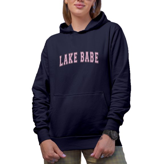 Distressed Lake Babe Merch Gift, Navy Blue Hooded Sweatshirt or Hoodie, 2XL