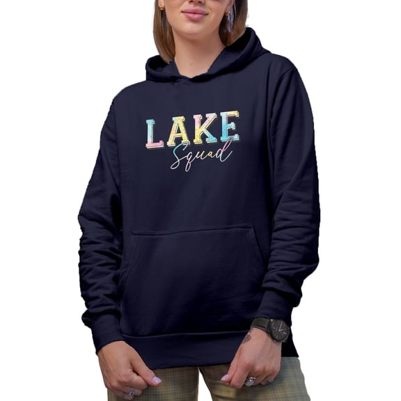 Distressed Lake Squad, Tie Dye Art, Summer Merch Gift, Navy Blue Hooded Sweatshirt or Hoodie, 2XL